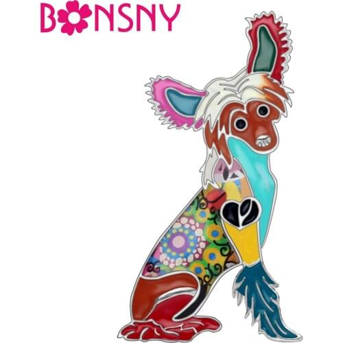 Bonsny Enamel Alloy Sitting Chinese Crested Dog Brooches Novelty Animal Jewelry Gift Scarf Clothes Charms Pin For Women Girl New
