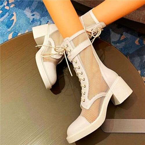 Military Punk Goth Womens Leather Ankle Boots Summer Oxfords Chunky Cuban Sandals Round Toe Shoes 35 36 37 38 39 40 41 42