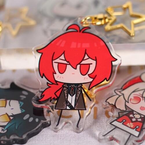 Anime Genshin Impact Keychain Pendant Diluc Xiao Ningguang Keqing Lisa Mondstadt Cosplay Cartoon Itabag Keyrings Xmas Gifts