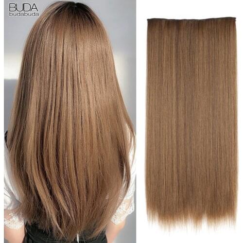 22inch Long Straight 5 Clips in Hair Extensions Black Brown High Tempreture Synthetic Hair Piece Hair 130g For White Women