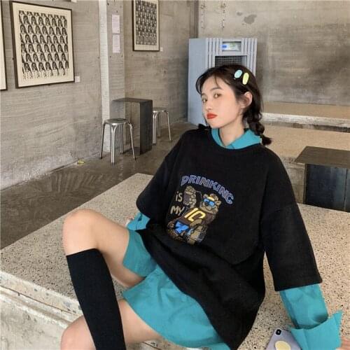 Retro Cartoon Print T-shirt Womens T-shirts Tops Japanese Kawaii Ladies Ulzzang Female Korean Harajuku Clothes For Women
