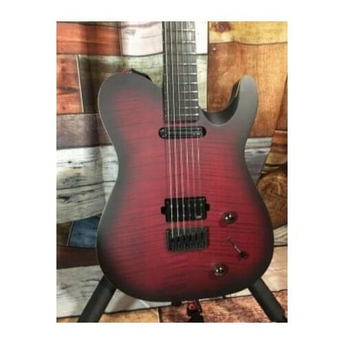 Customized electric guitar red black burst body only alder bottom and solid flame maple board on body top and with all routing