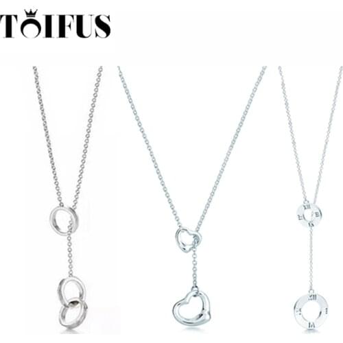 Original 925 Sterling Silver Heart-shaped Round Y-shaped Necklace with Original Engraved Women Jewelry Gift Free Shipping