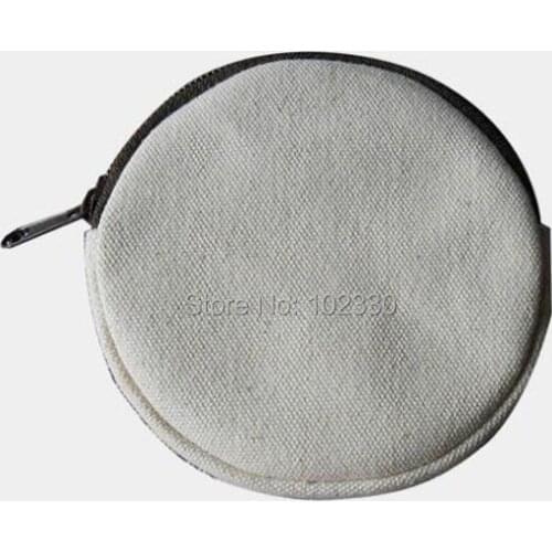 200pcs 10cm Pure White Cotton Canvas Zero Wallet DIY Women Girl Blank Plain Zipper Circle Earphone Coin Bag Money Purse