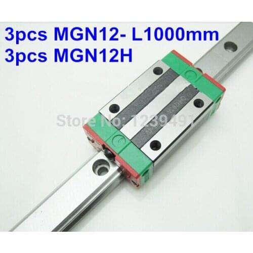 Kossel Mini MGN12 12mm miniature linear rail slide = 3pcs 12mm L-1000mm rail+3pcs MGN12H carriage for X Y Z axis