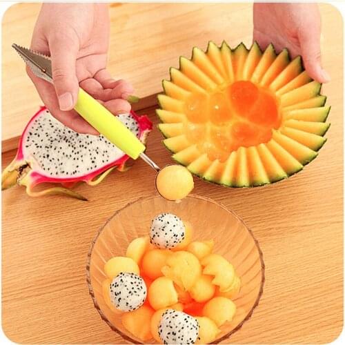 Kitchen Accessories 2 in1 Dual-head Stainless Steel Carving Knife Fruit Watermelon Ice Cream Baller Spoon Home Kitchen Gadgets