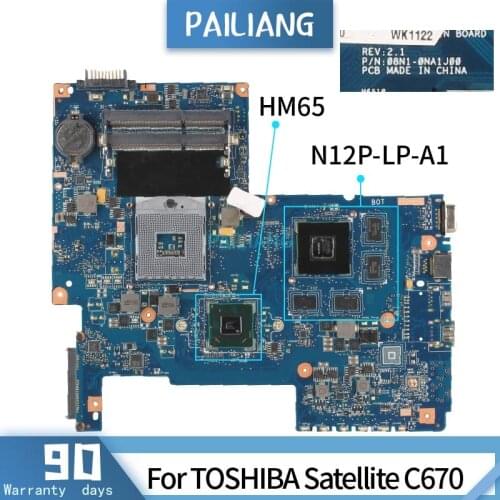 PAILIANG Laptop motherboard For TOSHIBA Satellite C670 Mainboard 08N1-0NA1J00 Core HM65 TESTED DDR3