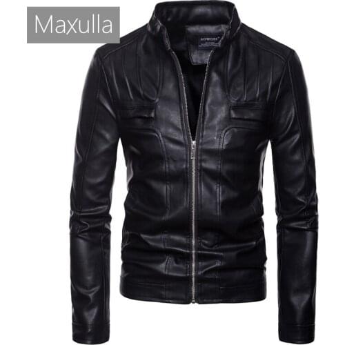 Maxulla Mens Leather Jackets Casual Mens Motorcycle Leather Coats Man Slim Outerwear Windbreaker Leather Biker Jackets Clothing