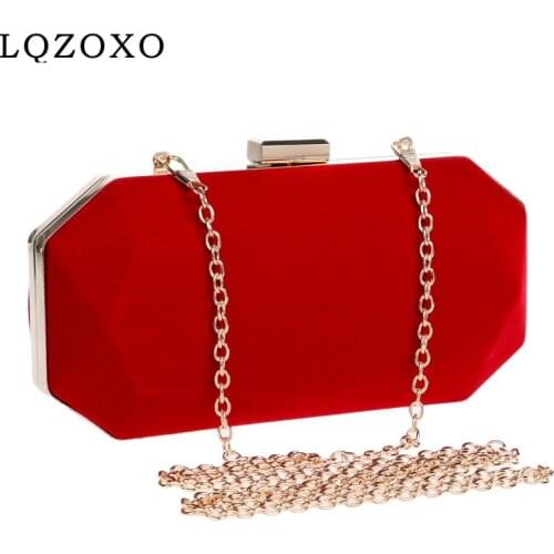 Fashion Velvet Women Clutch Bags Small Evening Bag With Shoulder Chain Metal Red Color Party Purse