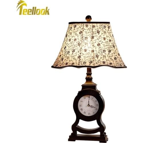 Teellook New Country Clock Desk Lamp Bedroom Bedside Lamp Creative Classical Study Room Living Room Household Lamp