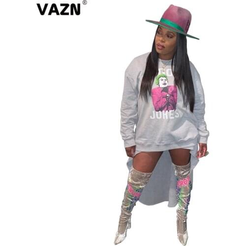 VAZN 2020 Autumn Hot High Quality Young Asymmetrical Novelty Holiday Free Energy Style Full Sleeve Women Nature Midi Dress