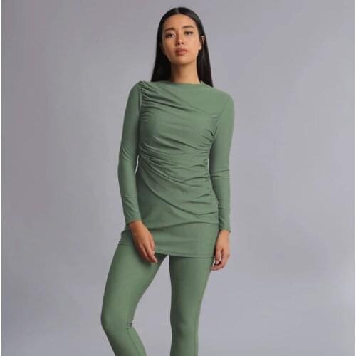 2021 New Mu 5-color Sling Swimsuit Long-sleeved Trousers Three-piece Conservative Sun Protection Without Chest Pad