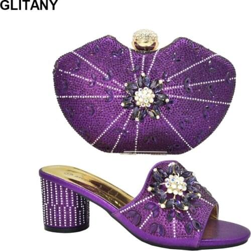 New Shoe and Matching Bag for Nigeria Party Slip on Shoes for Women Ladies Italian Shoes and Bag Set Decorated with Rhinestone
