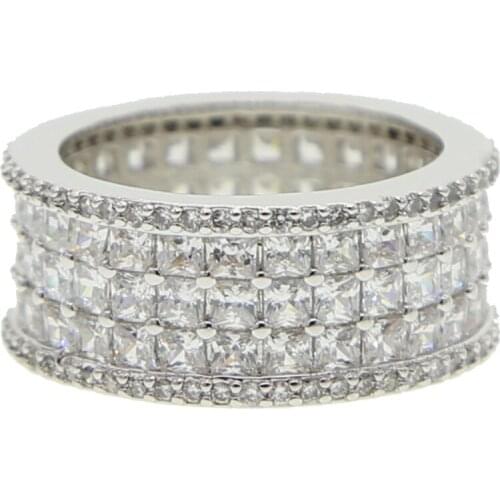 Iced out bling cz engagement band ring classic fashion women stack band full finger rings