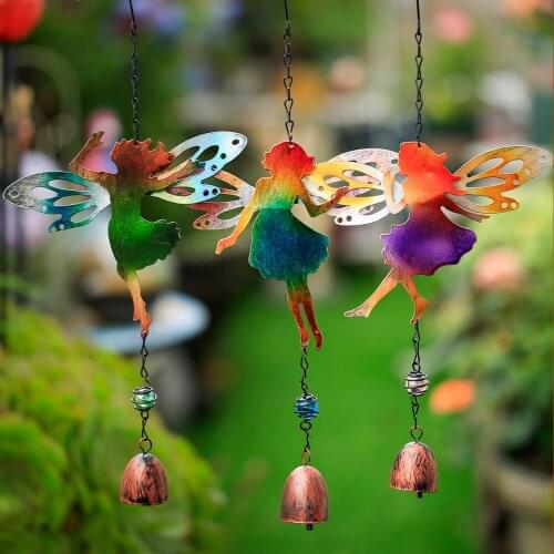 Outdoor Angel Butterfly Santa Claus Wrought Iron Wind Chimes Ornament Courtyard Garden Figurines Crafts Villa Balcony Decoration