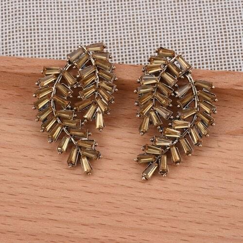 Luxury Fashion Full Crystal Wing Drop Earrings Women Korean Vintage Statement Leaf Earrings Jewelry Accessories
