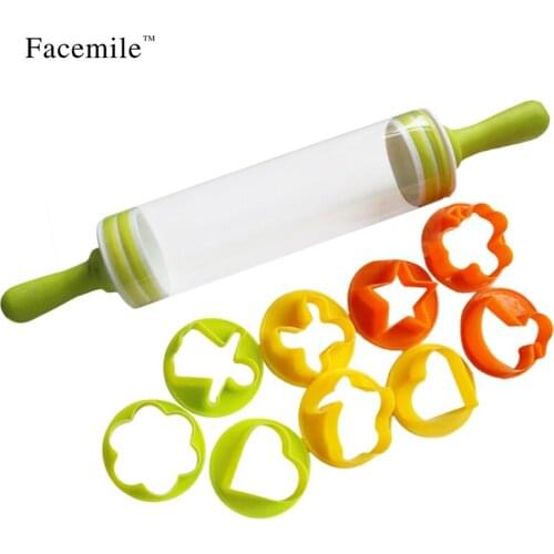 Hearts and Stars Cake Pasty rolling pins with Nine Cookie Cutters Stored Inside Fondant Roller Embosser Decorating