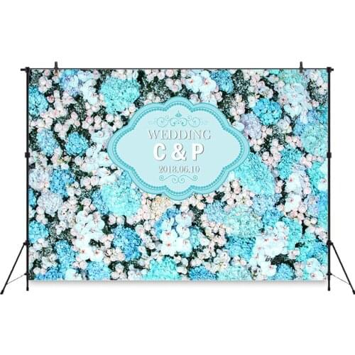 Wedding Backdrop Blue Flower Print Background Decoration Birthday Customize Backdrops Photo Studio Photobooth Props