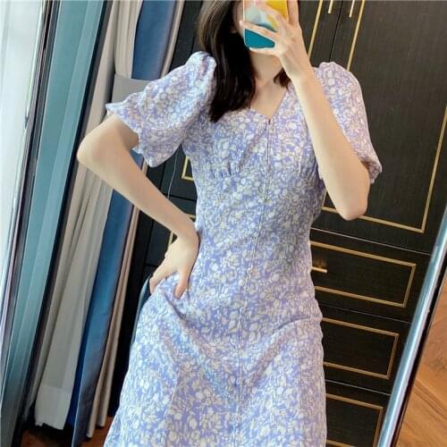 Slim Waist A Line Short Sleeve V Neck Femme Dresses Summer New Japan Style Print Dress for Women Sweet Elegant Feminino Vestidos