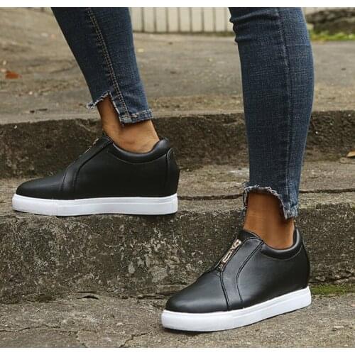2021 Spring Autumn Shoes Women Crystal Slip On Flat Loafers Zipper leather Ladies Glitter Platform Fashion Female Shoe 35-43