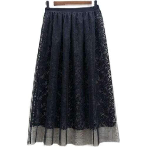 2021 versatile bottomed skirt mesh half skirt embroidered hollowed out half skirt large female A-line skirt loose underskirt