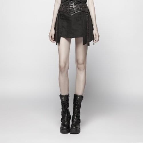 PUNKRAVE Womens Punk Girdle Half Skirt Heavy Metal Punk A-line Skinny Cosplay Mini Skirts