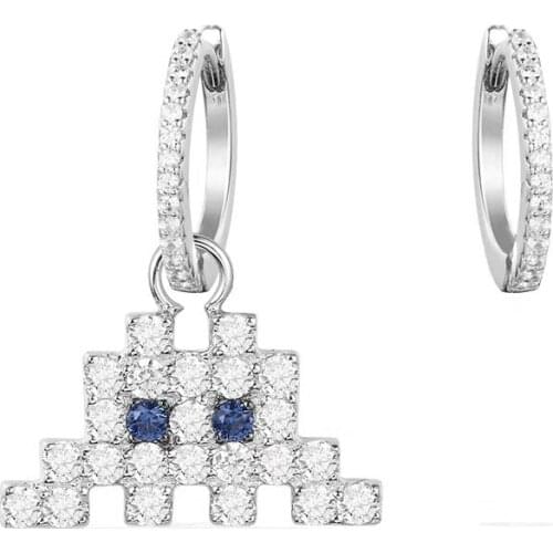 SLJELY Luxury Brand S925 Sterling Silver Asymmetric Space Shooter Earrings Micro Cubic Zircon CZ Women Fine Jewelry