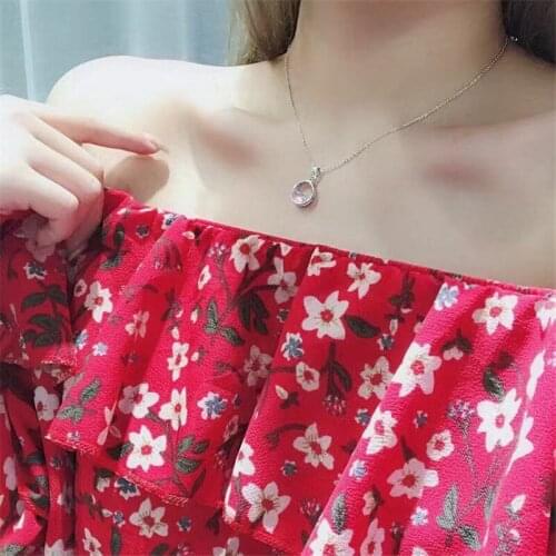 Necklace Womens Girls Circle Lake Pendant Chain Jewellery Silver Color