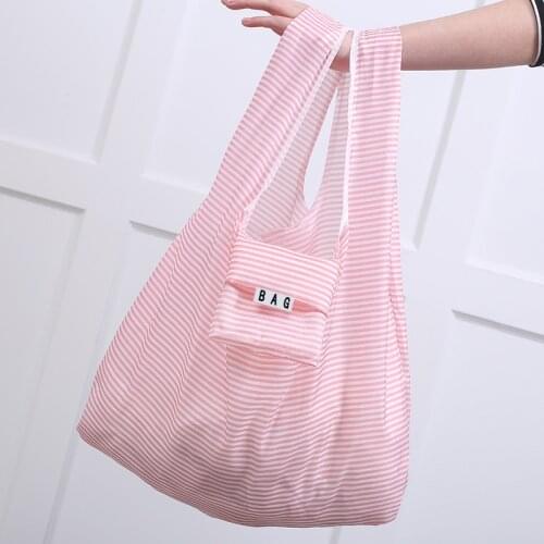 PURDORED 1 pc Reusable Star Shopping Bag Folding Stripe Tote Pouch Storage Large-Capacity Handy Shopping Organizer Dropshipping