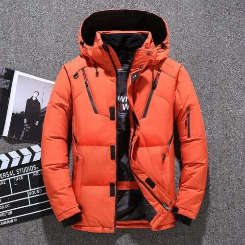 2021 Winter New Down Jacket Mens Slim Thicken Plus Size Warm Fashion Multi-pocket Zipper Decoration Solid Color Hooded Jacket