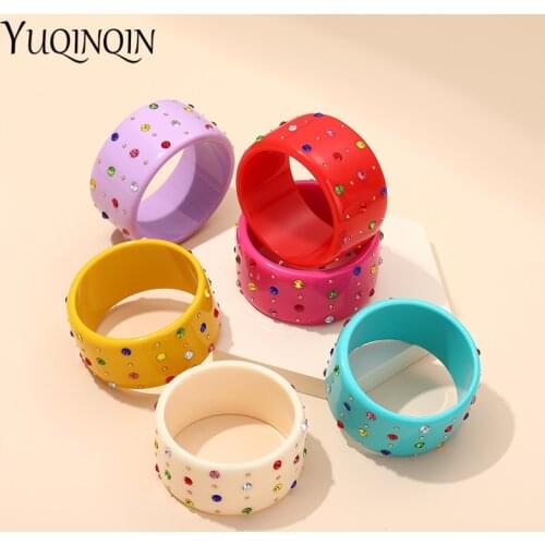 2021 New Wide Crystal Bangles For Women Indian Fashion Jewellery Colorful Resin Acrylic Vintage Bangle Designer Charms Elegant