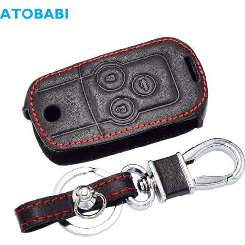 3 Buttons Leather Car Key Cover For Honda Civic 2011 Crv Fit Xrv Crider Folding Remote Fob Protector Case Keychain Bag Accessory