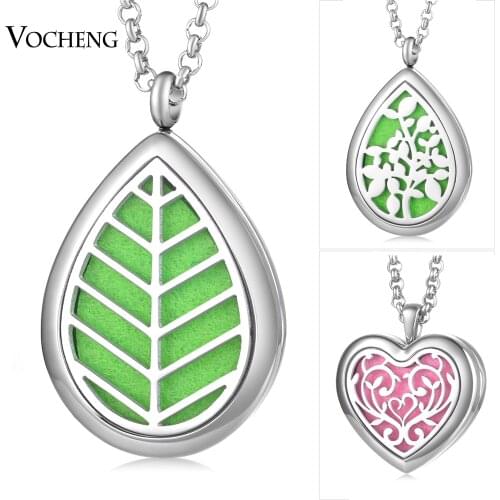 30mm Essential Oil Diffuser Locket Necklace 316L Stainless Steel Drop Heart Styles Randomly Send 10pcs Oil Pads as Gift VA-715