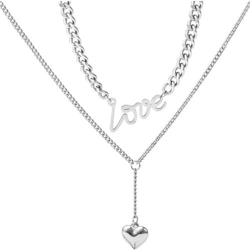 316L Stainless Steel Simple Love heart Necklace Splicing Chain 3D Heart Necklace No Fade