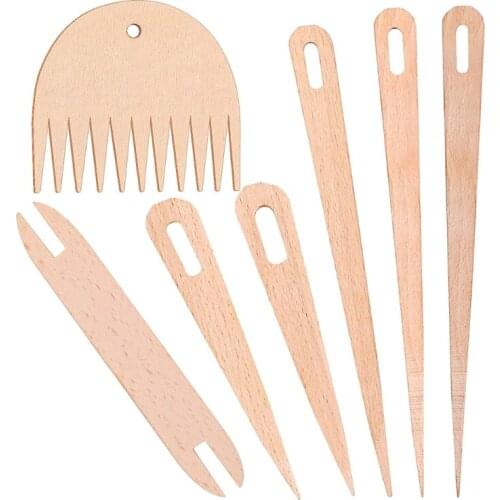 7pcs/Set Wooden Hand Weaving Tools Kit for DIY Tapestry Carpet Scarf Gloves Knitting Crafts Starter Kit for Teens Adults