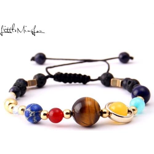 Little MingLou Universe Planets Beads Bangles & Bracelets Fashion Jewelry Natural Solar System Energy Bracelet For Women or Men