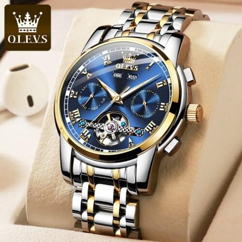 OLEVS 2021 Fashion Mens Watches Top Brand Luxury WristWatch Mechanical watches Blue Watch Men Waterproof Clock Relogio Masculino