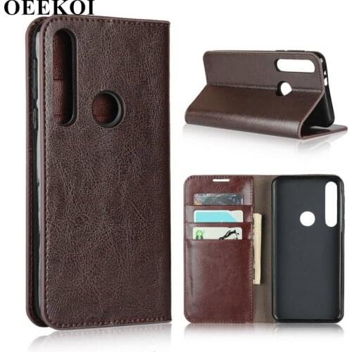 OEEKOI Crazy Horse Genuine Leather Wallet Flip Case for Moto G8 Play