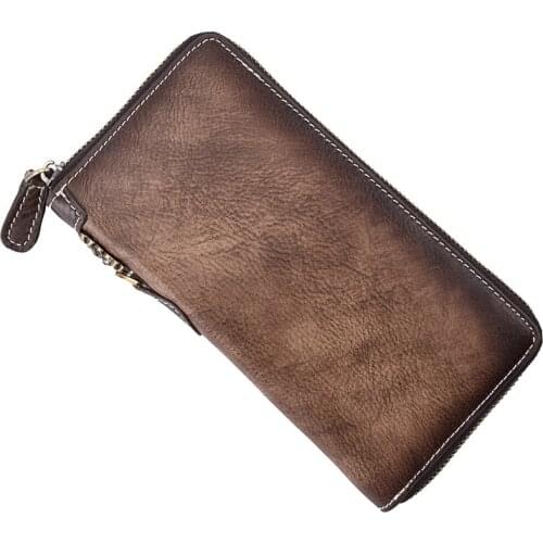 Long Purse with Wristlet Real Cowskin Leather Card Pruse Leather Long Wallet Genuine Women Wallets Leather Single Zipper
