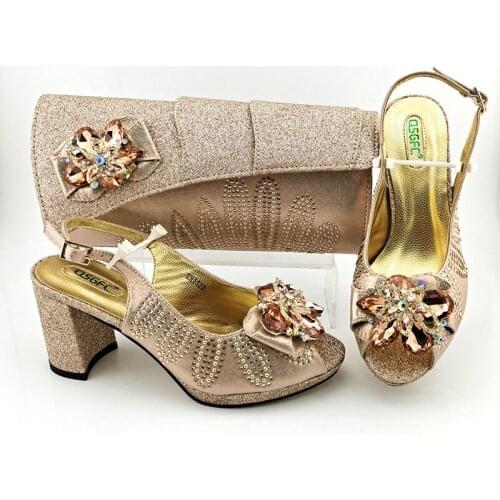 Doershow nice African Shoes And Bag Matching Set With peach Hot Selling Women Italian Shoes And Bag Set For Wedding!!HFG1-8