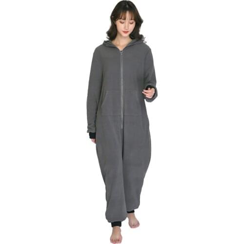 Fleece Sleepwear Jumsuits Hooded Pockets Zipper Onesies One Piece Pajamas Homewear Long Sleeve Nightwear Women Man Pyjamas