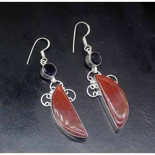 Gemstonefactory Big Promotion Unique 925 Silver Sea Sediment Charm Amethyst Women Ladies Gifts Dangle Drop Earrings 20212276