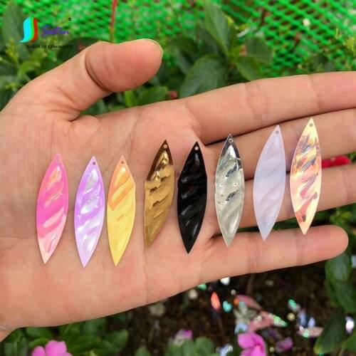 Eye Shape Colorful White Pink Blue Yellow Gold Silver Black 10*38mm 2350pcs Clothes Costumes Decorate 1-HOLE Leaf Sequins S0768L