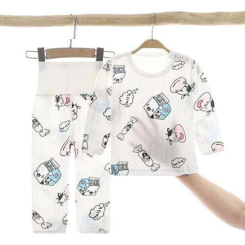 Cotton High Waist Pants+Tops Pajama Set for Kids Boys Girls Home Two Piece Sets Suit Summer Autumn Air Conditioning Pyjamas