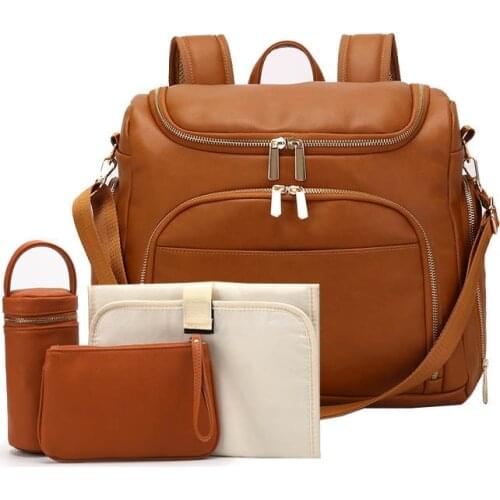 PU Leather Nappy Backpack Bag Mummy Large Capacity Stroller Bag Mom Baby Multi-function Outdoor Travel Diaper Bags