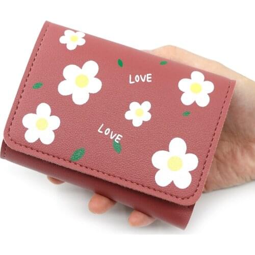 Wallet Female Short For Coins Cute Flower Women Small Tri-fold Leather Wallets Zipper Purses Girls Lady Purse Carteira Feminina