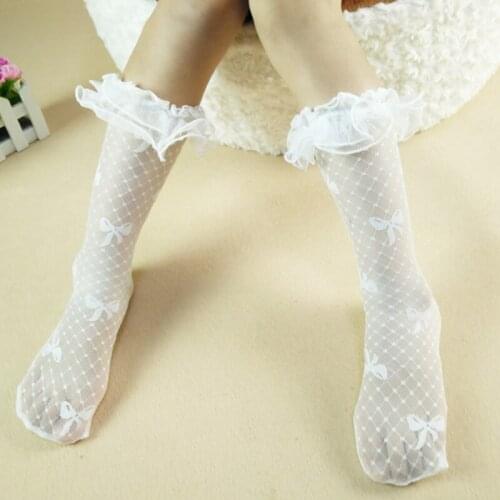 Princess Lace Bowknot Girls Socks Ultra-thin Black White Children Socks Spring Summer Ruffled Kids Long Socks for Girls