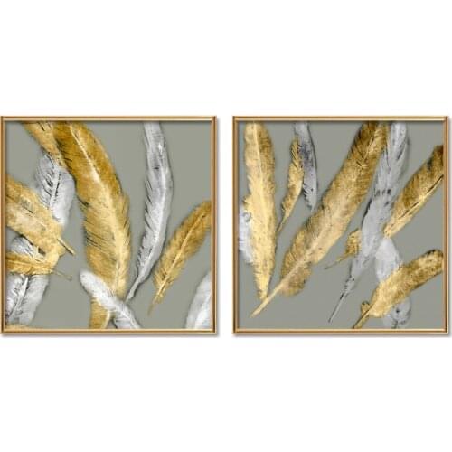 TOP SALE 2 Piecest/Set Beautiful golden feather Canvas Painting Sitting Room Decoration Print Canvas Pictures (No Framed)