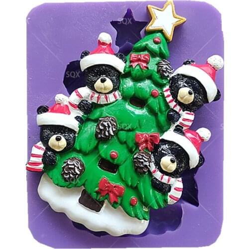 Little Bears Christmas Tree Silicone Mold Fondant Mold Cake Decorating Tools Chocolate Mold 18185