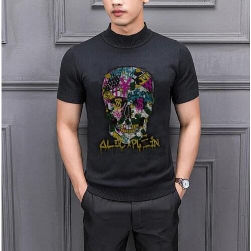 Fashion Rhinestones Skulls Sweaters Men Pullover Slim Fit Jumpers Knitting Diamond stone Winter Casual Men Clothes